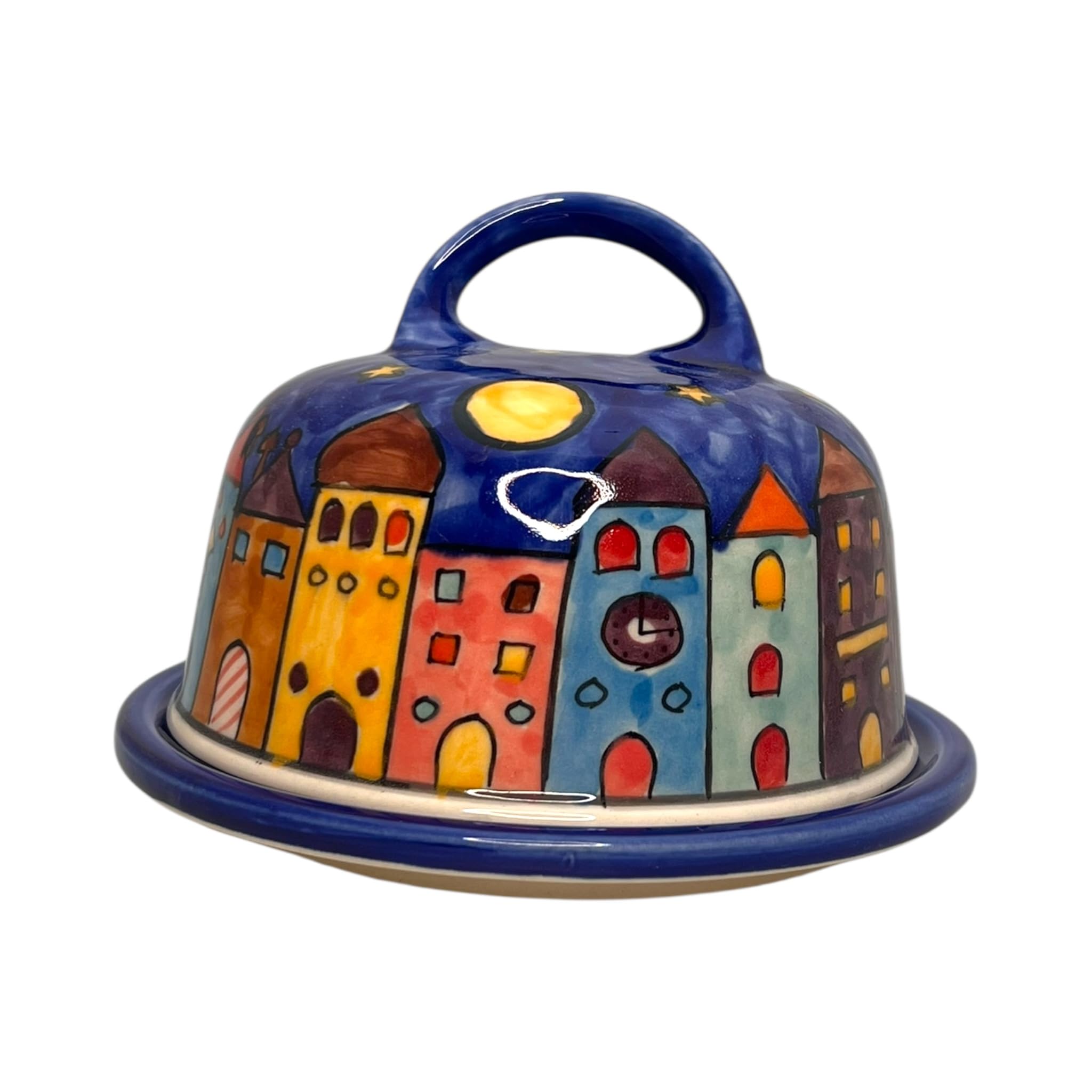 Gall&Zick Cloche à fromage en céramique peinte à la main - 15 cm de diamètre - Passe au lave-vaisselle - Beurrier rond