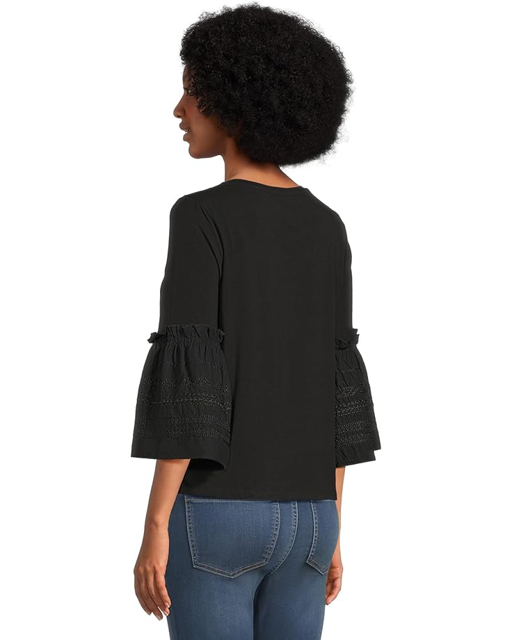 Liverpool Los Angeles 3/4 Sleeve Embroidered Knit to Woven Top - #3 of 5