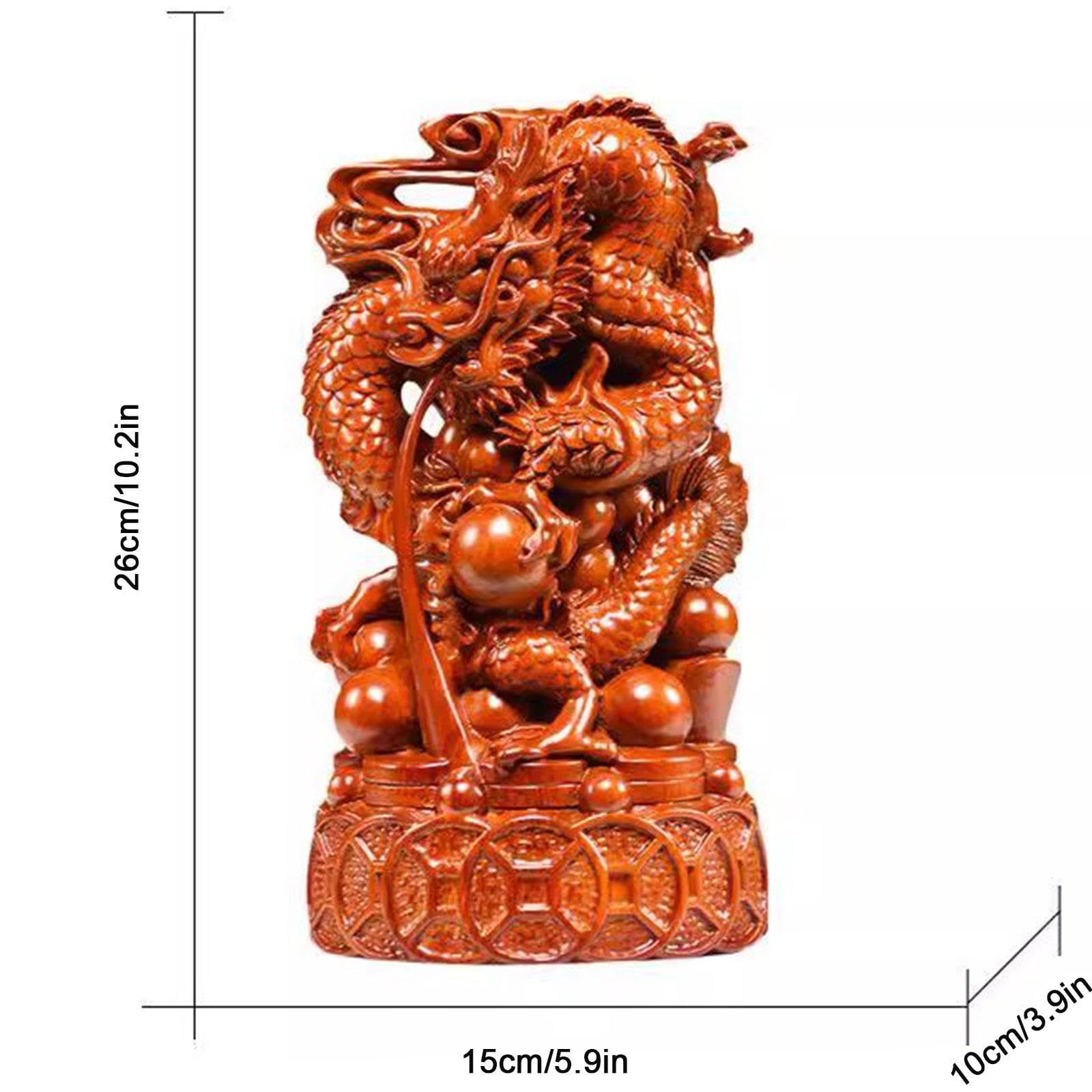 Statue de Dragon Chinois | Figurine de Dragon Fengshui | Figure Animale du Zodiaque en Bois | 2024 Année de La Sculpture du Dragon pour Attirer La Chance et La Richesse,Large