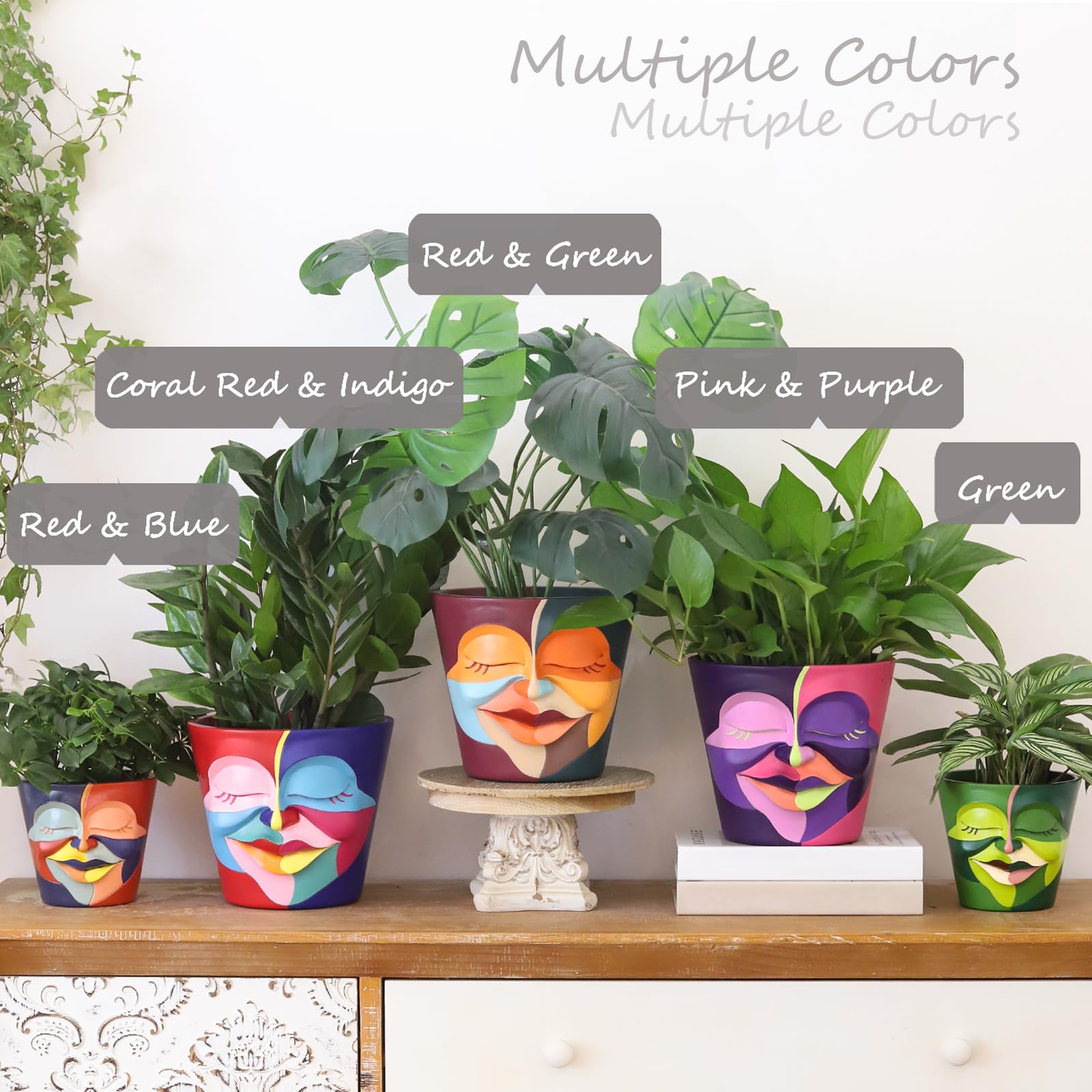 GUGUGO 12 Inch Abstract Rainbow Face Flower Pot, Large Plant Pots with Drainage Holes, Unique Funny Head Planters for Indoor Plants, Cute Planter Gift, Eclectic Home Decor Aesthetic