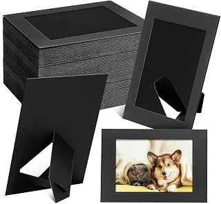 50 Pack Paper Picture Frames 4 x 6 Inches, Cardboard Photo Frames with Easels, DIY Craft Picture Frames for Wall or Table Top (Black)