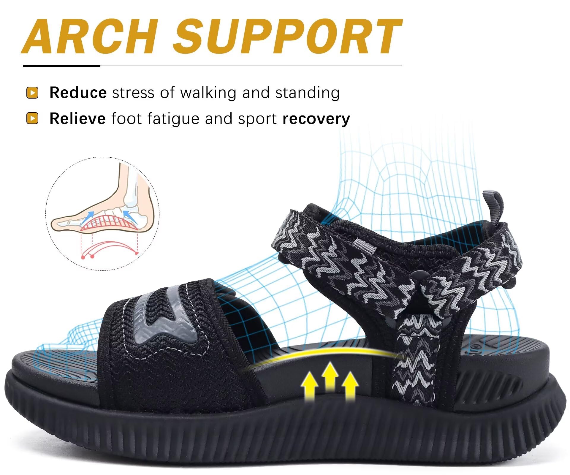 KuaiLu Sandali Trekking Donna Comode Camminata Ortopediche Fascite Plantare Arch Support Sportivi Sandalo Estive Leggero Regolabile