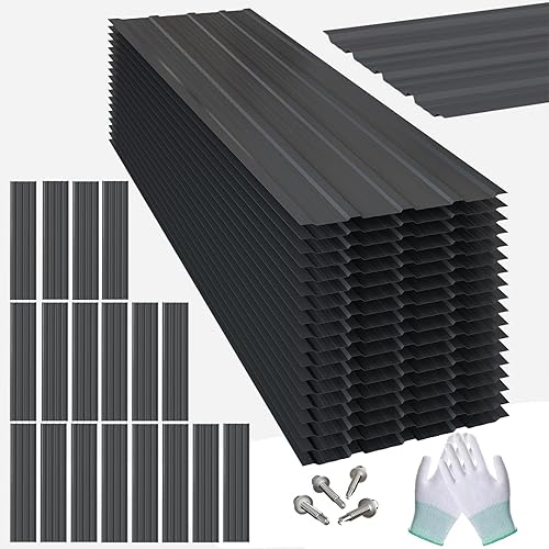 18 Pcs Metal Roof Panels, 18"×43" Metal Siding Panels with 200 Screws and Glove, Corrugated Roofing Panel, for Garages, Sheds, Chicken Coop, Patio, Black