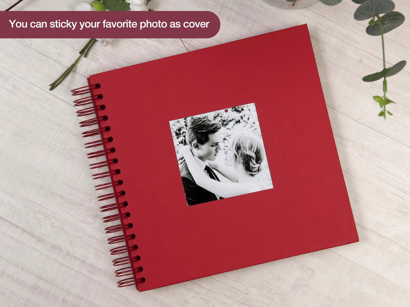 potricher Album fotograficzny "zrób to sam", 25,4 x 25,4 cm, twarda okładka, papier typu kraft, czysta czerwona strona, ślub i rocznica, rodzinny album fotograficzny (czerwony, 25,4 cm)