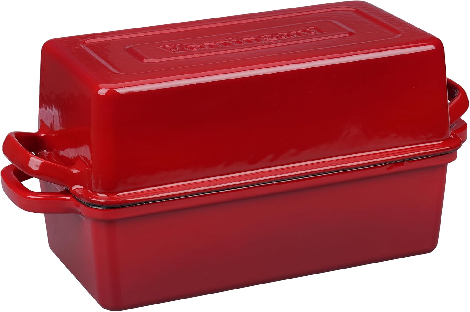 VORRINGARD Enameled Bread Loaf Pan with Lid, 2 in 1 Cast Iron Double Loaf Pan Great for Homemade Bread Baking, Meatloaf, 4 Quart, 10X5.5In, Red