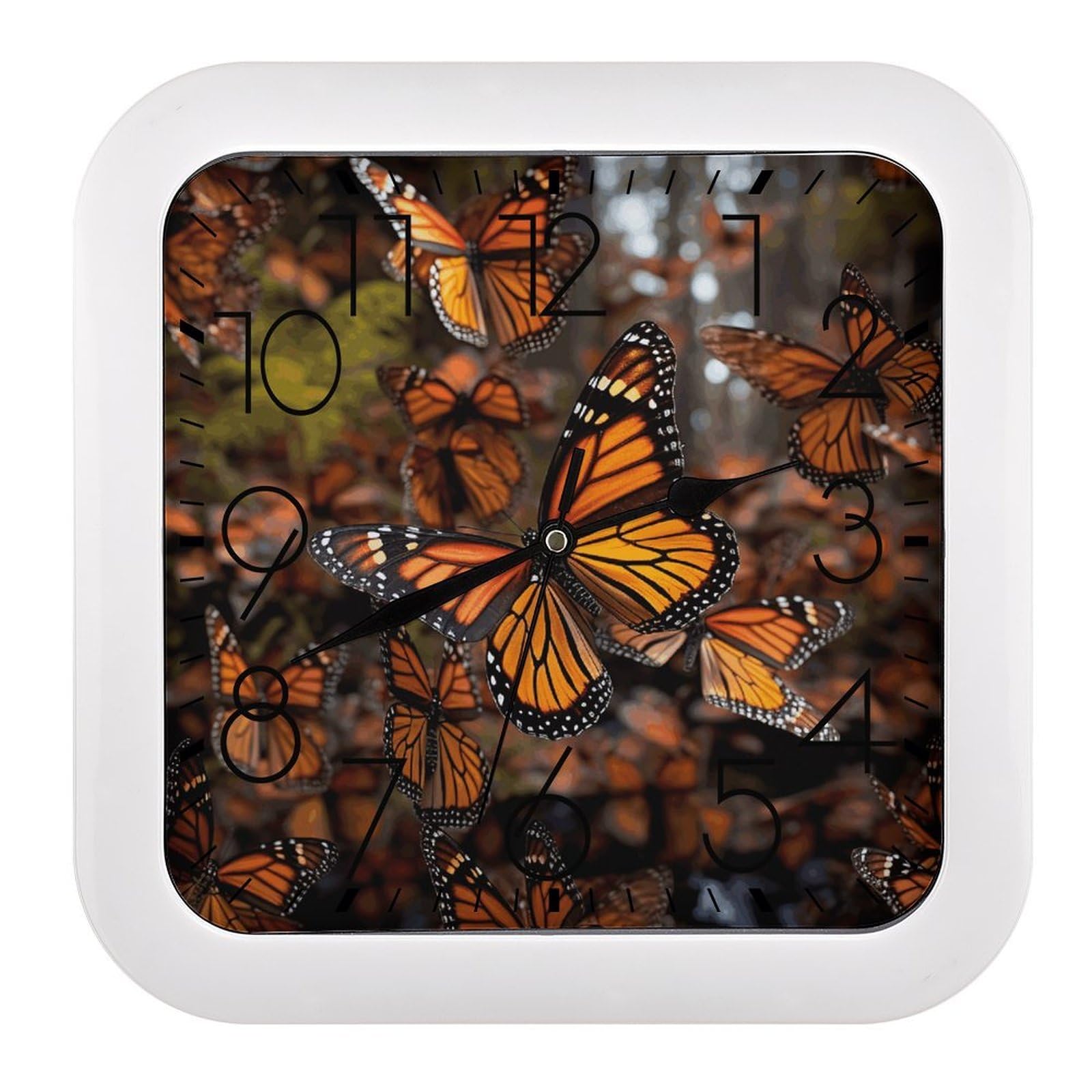 LZQPOEAS Monarch Butterflies Square Wall Clock, 10.2 Inch Battery Operated Silent Non-Ticking Wall Clock, Square Analog Decorative Clock for Home Wall Art, Living Room, Bedroom, and Office