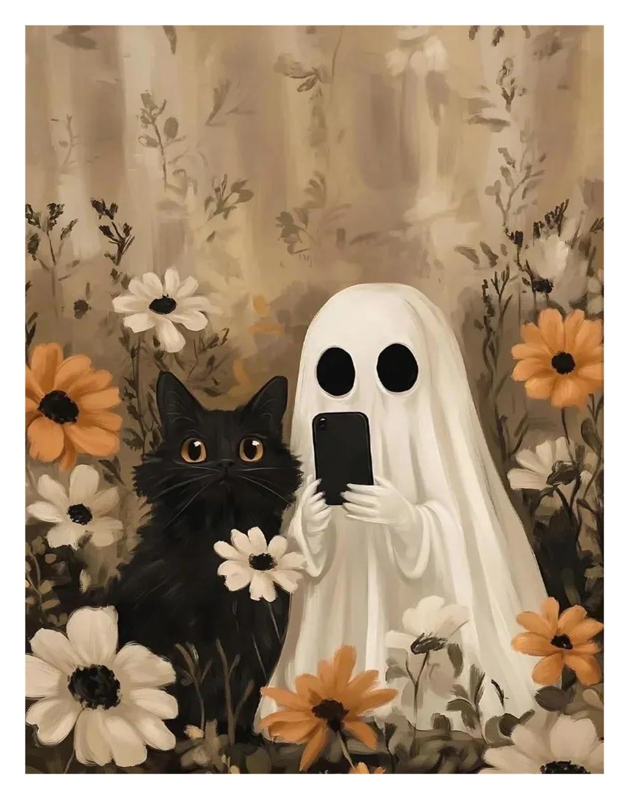 Byambd D Byamb Aesthetic Pictures Retro Poster Prints Cute Ghost Ark Scary Pumpkin Black Cat Canvas Paintings Wall Art Pictures Room Home Ecor(,20X30cm)