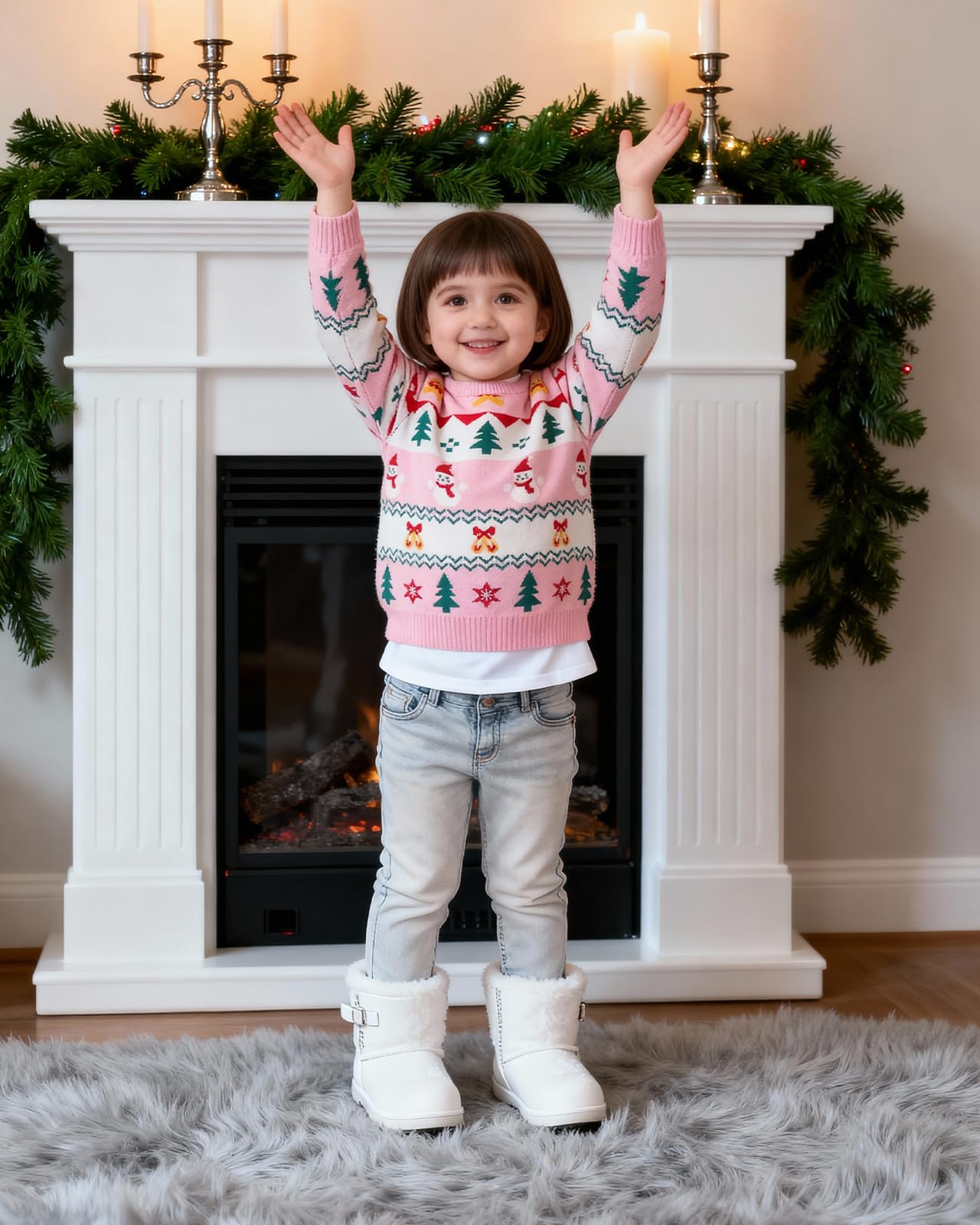 Kleinkind Weihnachten Pullover Schneemann Mädchen Stricken Crewneck Schneeflocke Pullover Kinder Niedlich Weihnachten Rosa Kleidung Tops 3-7 Jahre