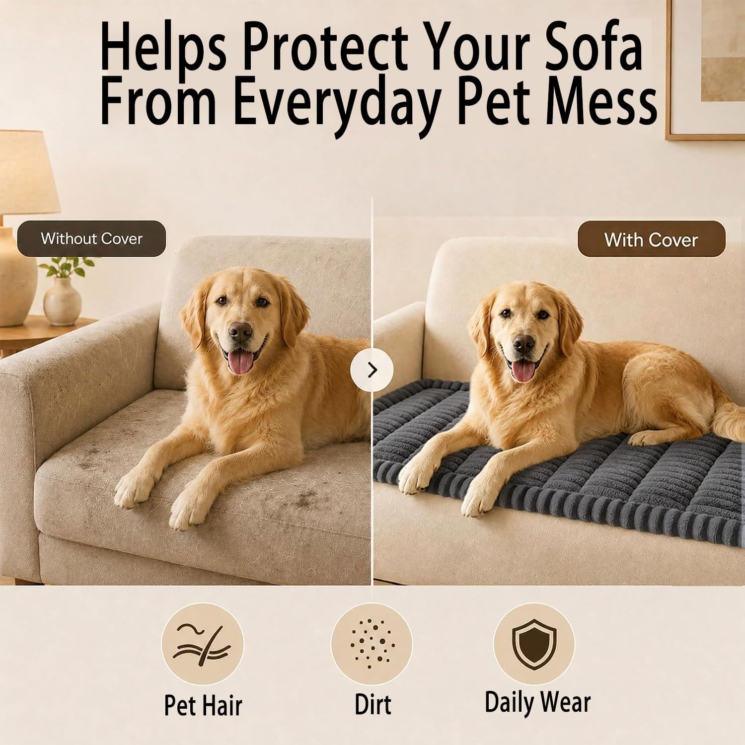 Couch Covers for Dogs Washable，Non Slip Fuzzy Sofa Cover for Dogs ，pet Couch Cover for Sofa， Durable Sofa Covers for 3 Cushion Couch，Sofa Protector for Cats