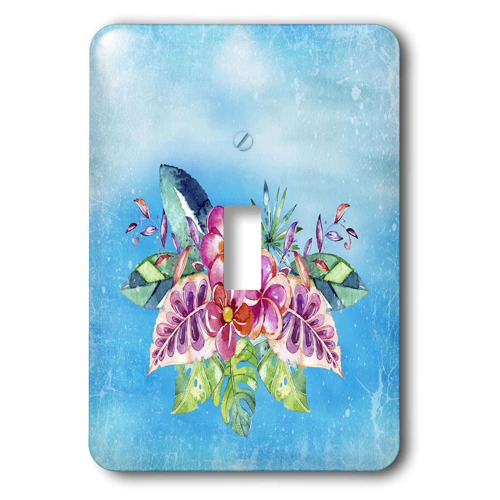 Plaque interrupteur simple aquarelle fleurs tropicales pour une finition murale élégante