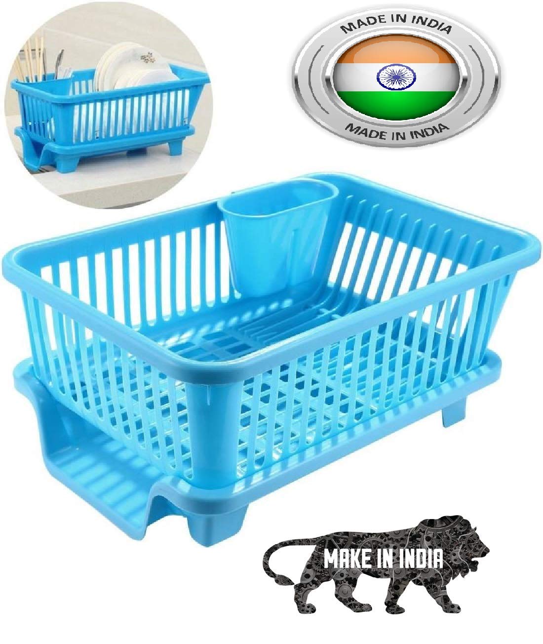 Multipurpose 3 in 1 Large Durable Kitchen Sink Dish Rack Drainer Drying Rack Washing Basket with Tray for Kitchen, Dish Rack Organizer, Utensils Tools Cutlery