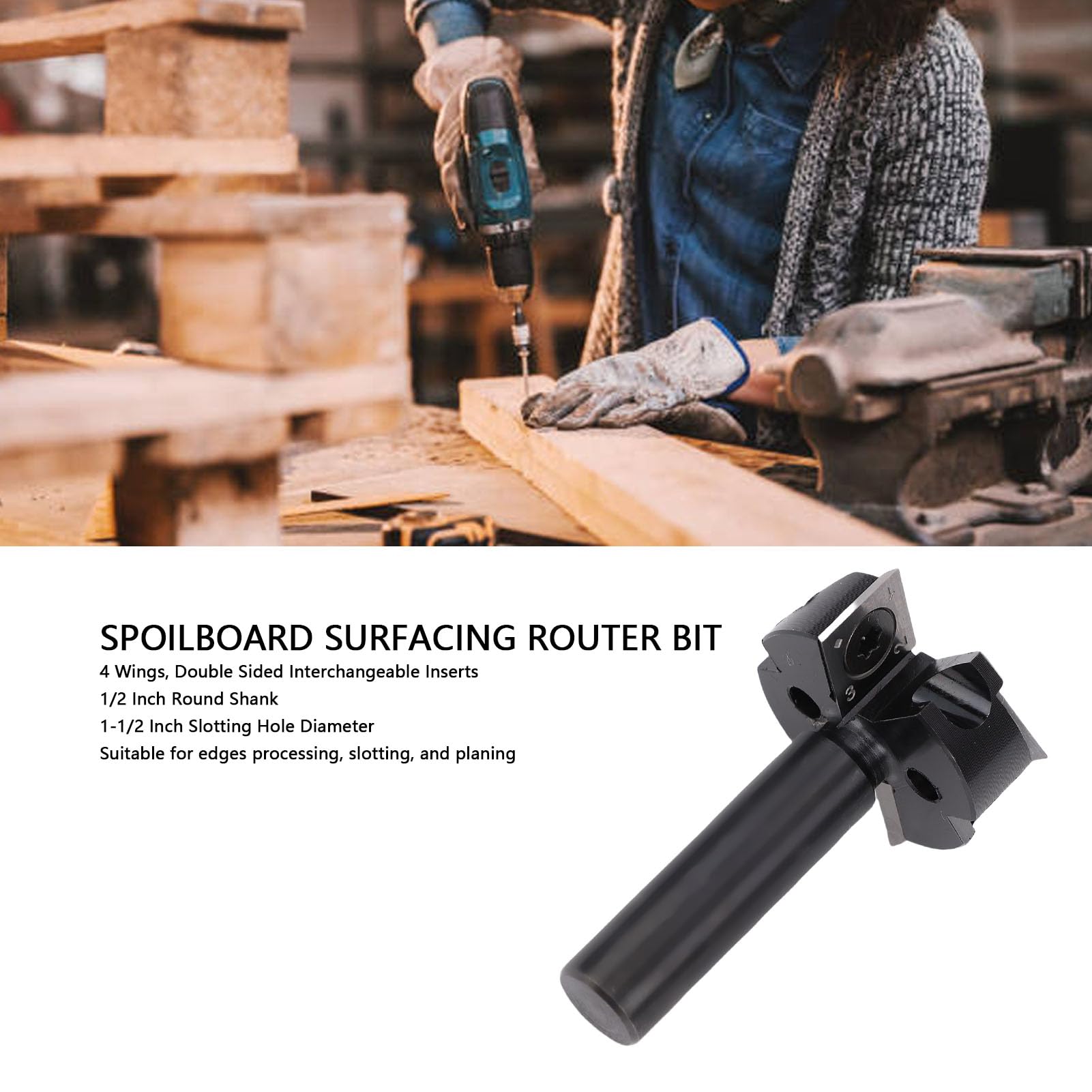 Punta per Superficie Spoilboard, Punta per Fresa con Inserto Intercambiabile su Entrambi i Lati per la Lavorazione del Legno con Diametro del Foro di Scanalatura, per Macchine