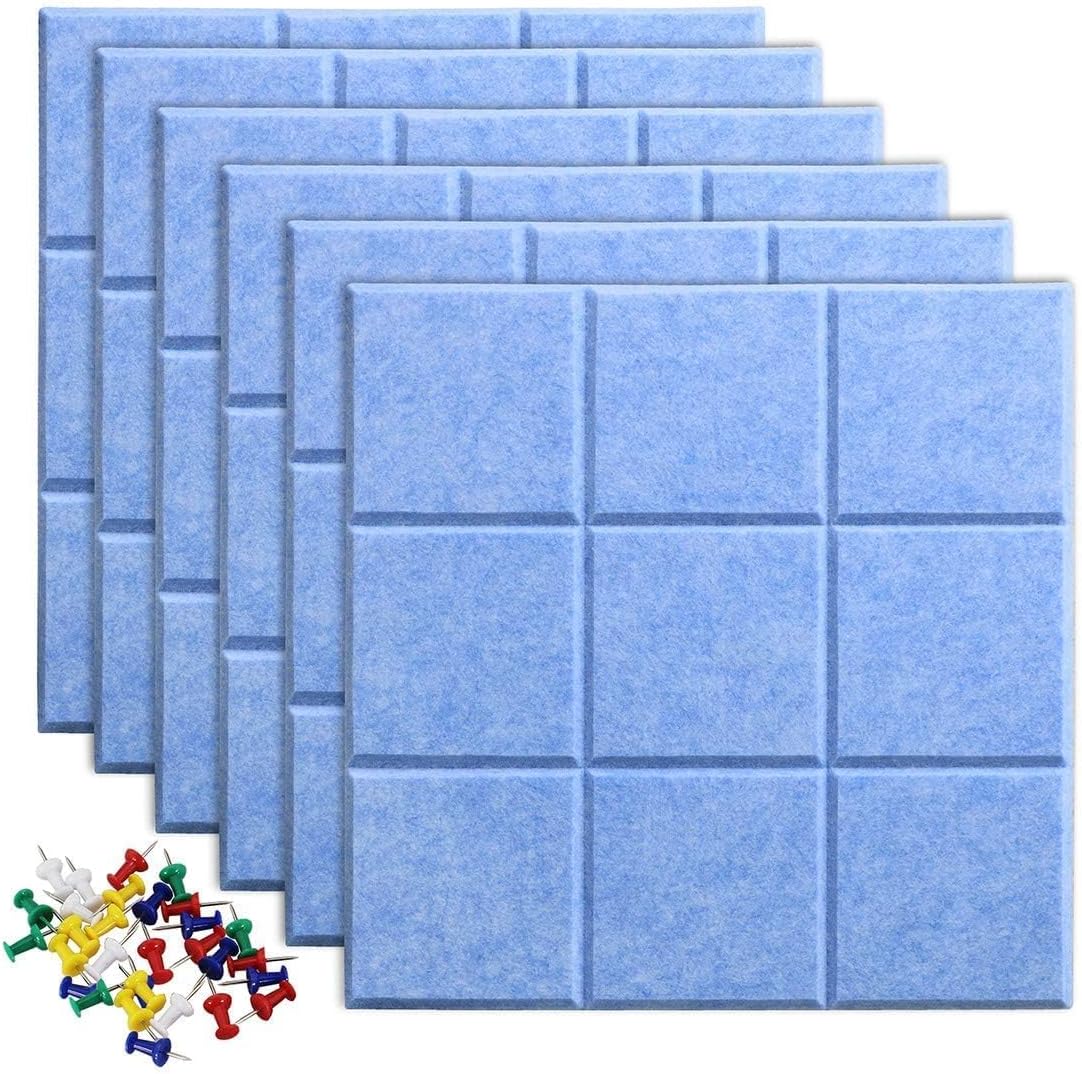 Large Cork Board Felt Board Tiles for Walls with 30 Push Pins, 11.8"x11.8" Pack of 6 Pin Board Notice Boards for Home Office Kitchen, Bulletin Board Wall Tiles for Photos Memos