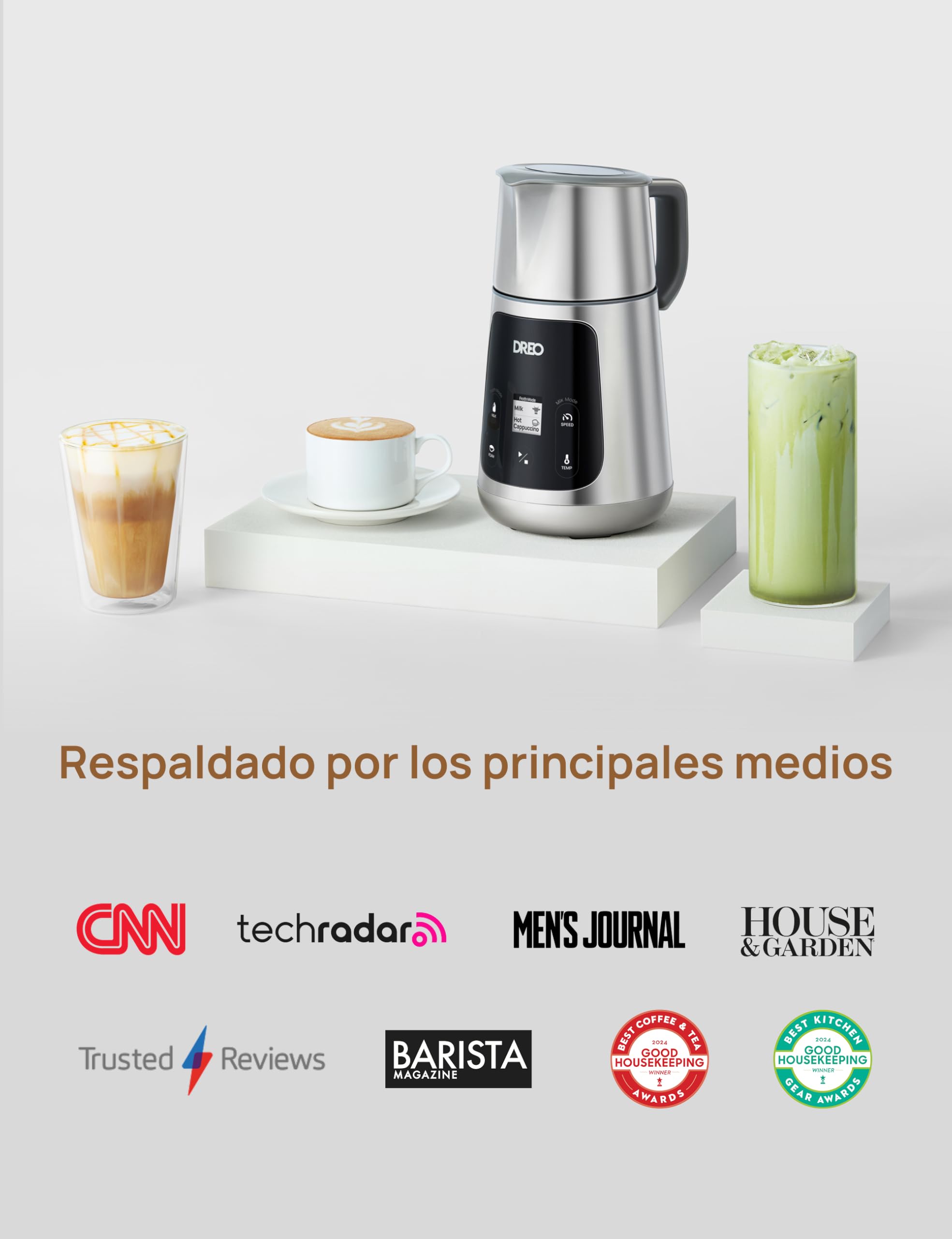 DREO Espumador de Leche Todo en Uno, Creador de Espuma Automático para Microespuma de Nivel de Arte en Latte y Café Caliente/Frío, Calentador de Leche Eléctrico de 27oz/800ml con más de 30 Bebidas