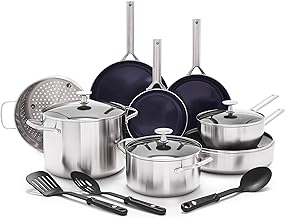 Blue Diamond Cookware Tri-Ply Stainless Steel Ceramic Nonstick, 15 Piece Cookware Pots and Pans Set, PFAS-Free, Multi Clad, Induction, Dishwasher Safe, Oven Safe, Silver