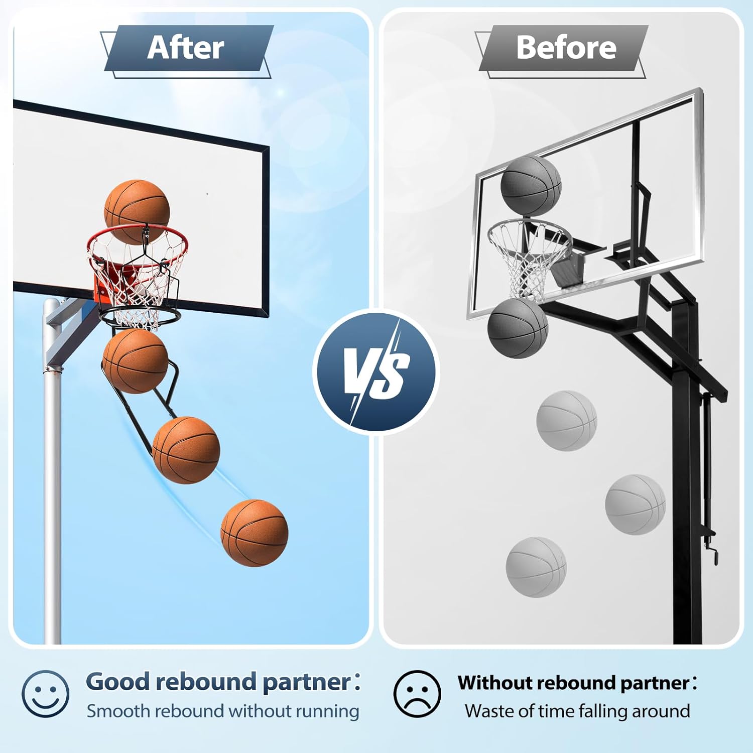 Basketball Rebounder, Sturdy Metal Basketball Return Attachment with 3 Stable Large Hooks, Heavy Duty Basketball Accessories for Boys, Ball Return Training Basketball Gear for 18" Rim Basketball Hoop