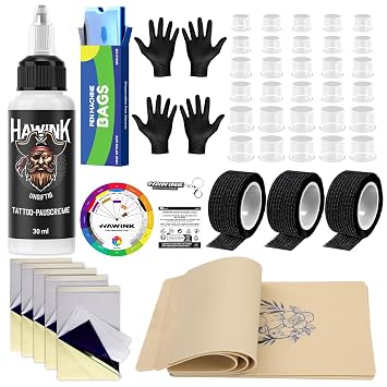 HAWINK Tattoo Practice Skins 3MM with Transfer Paper Thick Fake Skin 5Pcs Tattoo Papers and 5Pcs Double Sided Blank,Tattoo Pen Covers*100,color wheel card Other accessories TC637KIT