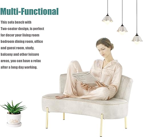 Miniatura 3 de annjoe Sofá de dos plazas tapizado banco de banquete otomano con respaldo y patas de metal dorado para comedor sala de estar dormitorio funiture