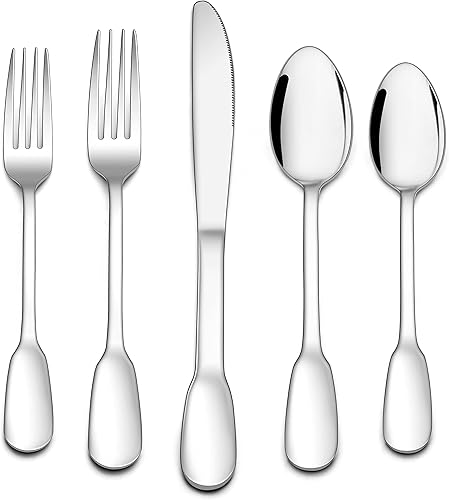 E-far - Juego de cubiertos de acero inoxidable de 20 piezas con mango de diseño, vajilla de metal moderno para cocina, restaurante, boda, pulido de