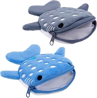 Whale Coin Purse,2Pcs Cute Whale Shark Plush Coin Purse with Zipper Mini Soft Coin Pouch for Women and Kids Portable Sea Animal Change Handbag Small Gift Idea for Kids and Girls