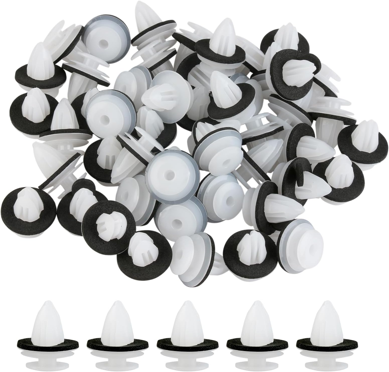 Car Trim Clips Plastic Fasteners 50 pcs, Universal Auto Panel Fixing Clips Plastic Push Rivets Car Door Retainer Mounting Clips for Car Boots Interior Doors Bumper, White Auto Parts