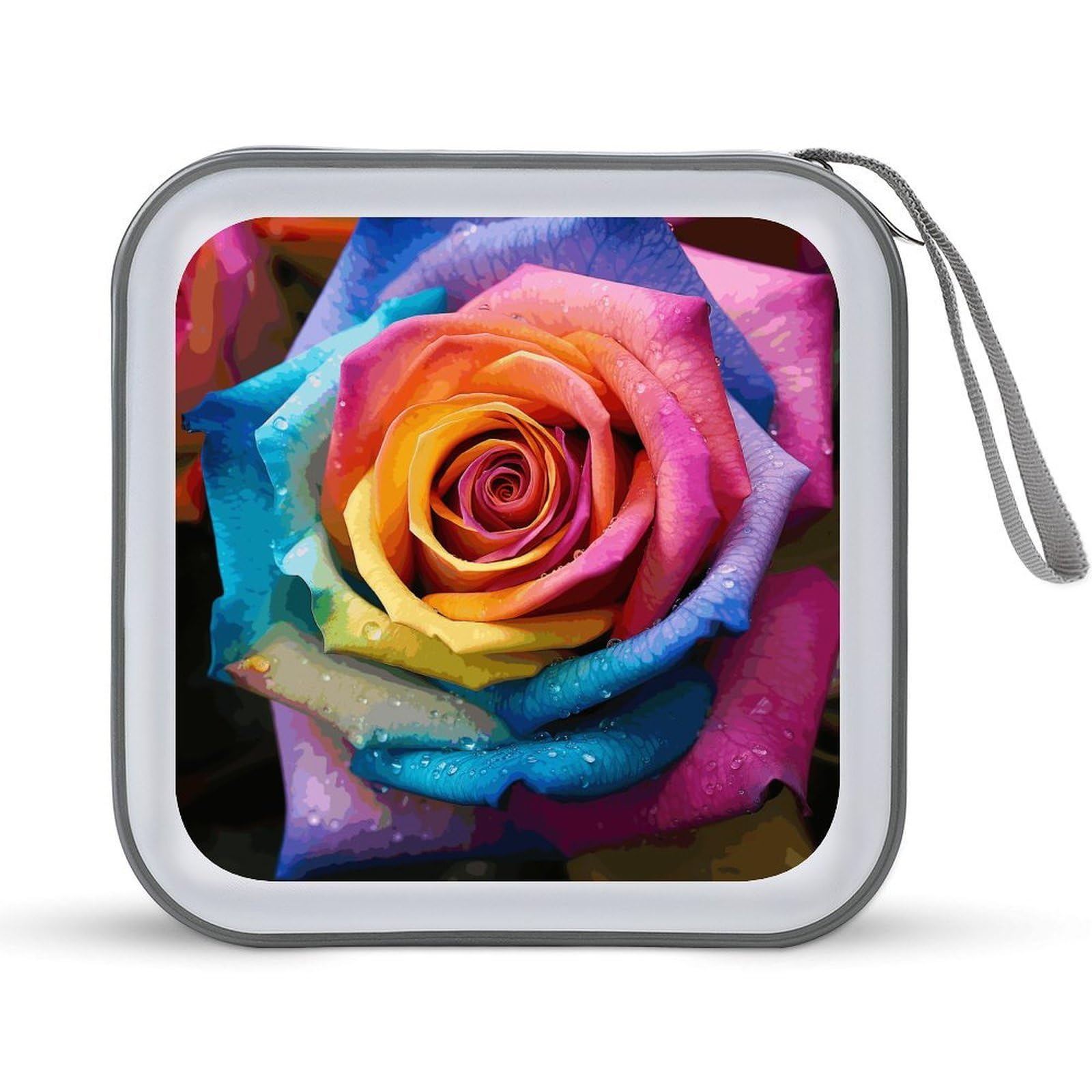 FekiLoot Rainbow Rose Flower CD Case Portable DVD Case Holder Large Storage Disc Wallet Bag 40 Capacity Hard Plastic Disc Cases Storage Binder DVD Case Wallet for Car Home Travel