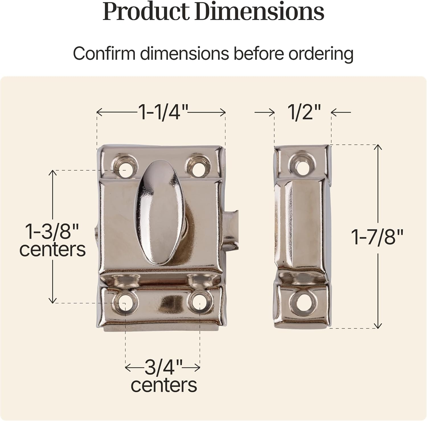 Small Stamped Nickel Plated Cabinet Door Latch - 1 7/8" × 1 7/8" - Spring Loaded Cupboard Door Latch with Oval Turn - Vintage Cabinet Hardware | UA-141-LPN (1)