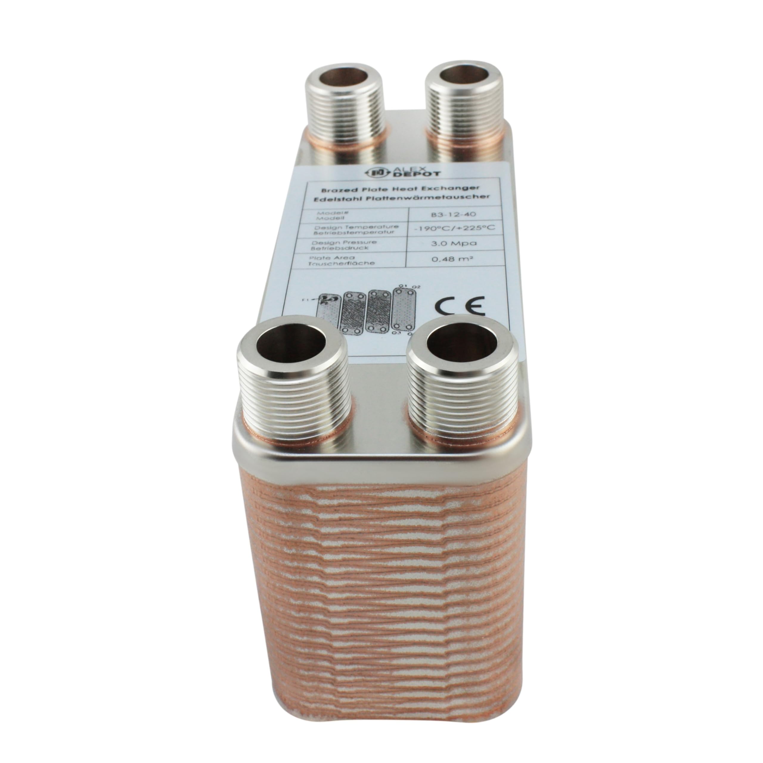 Edelstahl Plattenwärmetauscher B3-12-40 mit 4x3/4 Zoll Anschl. 80kW Heizung Solar (PWT)