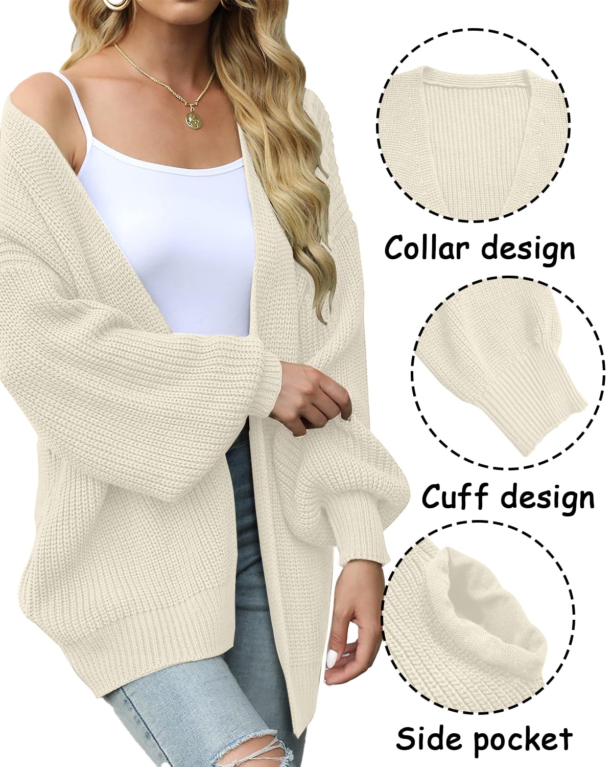 JFAN Cardigan Donna a Manica Lunga Lavorato a Maglia Leggero Sciolto Aperto Maglione Giacca Calda con Tasche per Autunno Inverno