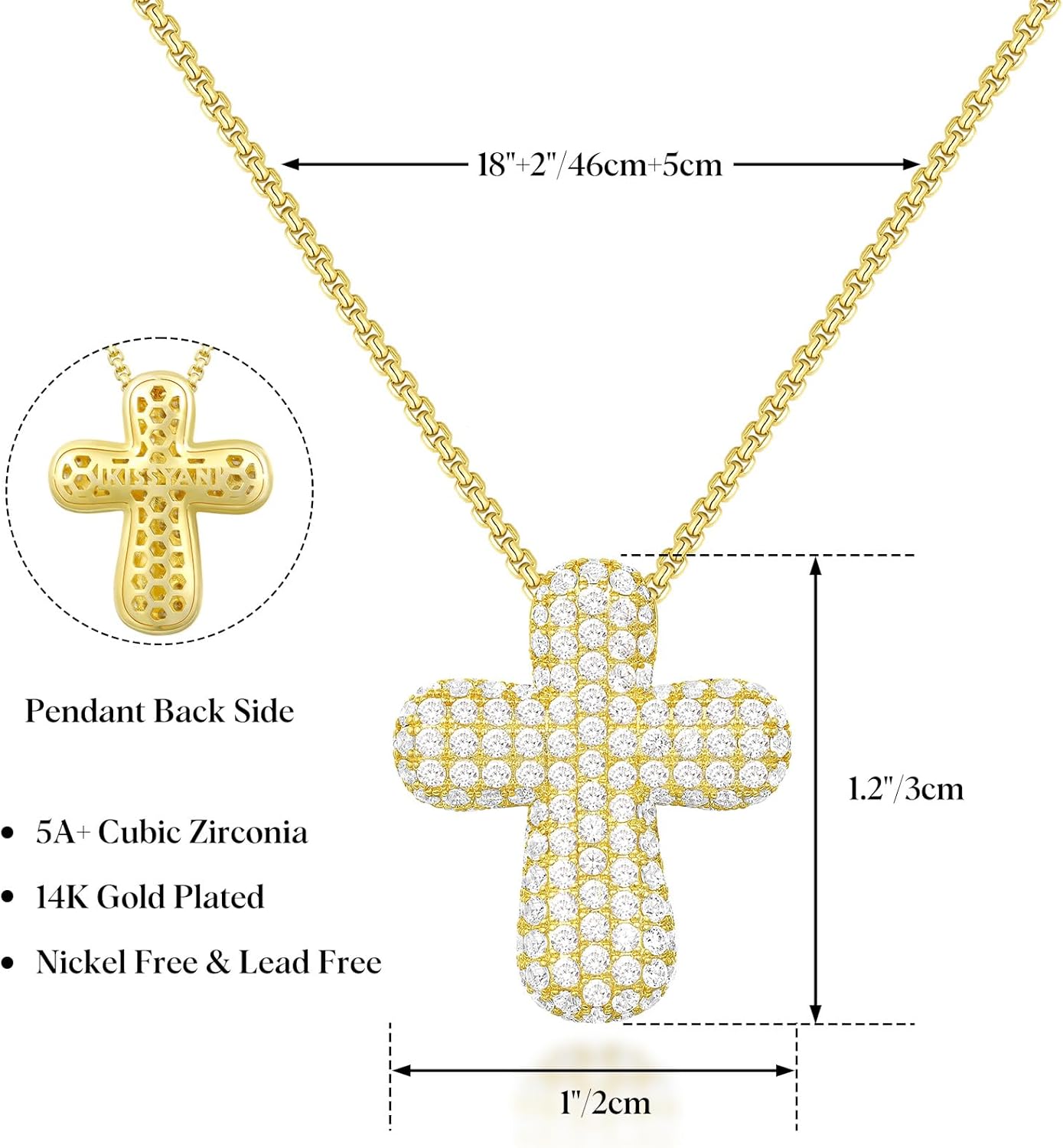 KissYan Bubble Cross Necklace for Women, 14K Gold Plated Cubic Zirconia Cross Pendant Necklaces Simple Trendy Faith Jewelry Gifts - Image 7