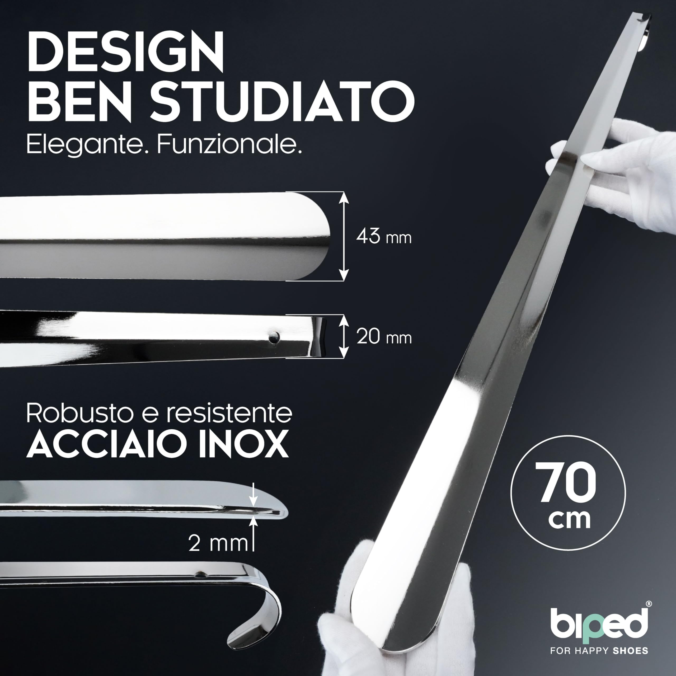 biped calzascarpe in metallo lungo 70 cm – calzante in acciaio inox con gancio per appenderlo – calzascarpe robusto ed elegante in metallo di alta qualità z2792(1 unità)