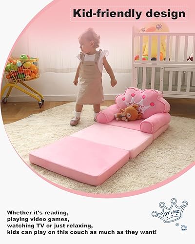 Miniatura 19 de MOONBEEKI Sofá cama plegable para niños, silla plegable de princesa para niños pequeños de 1 a 3 años, sofá cama para niños, silla tumbona plegable
