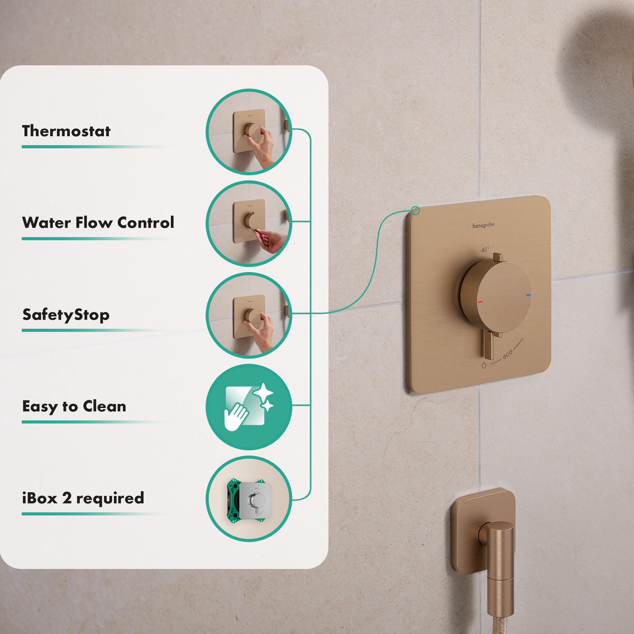 hansgrohe Ecostat Comfort Q - termostat prysznicowy podtynkowy, armatura prysznicowa z blokadą bezpieczeństwa (SafetyStop) w temperaturze 40°C, termostat do prysznica, bateria mieszająca dla 1