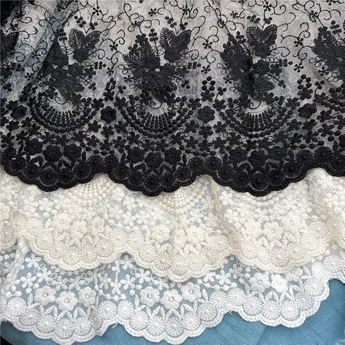 2 Yards x 40cm Width Vintage Floral Embroidery Lace Fabric Trim (Beige)