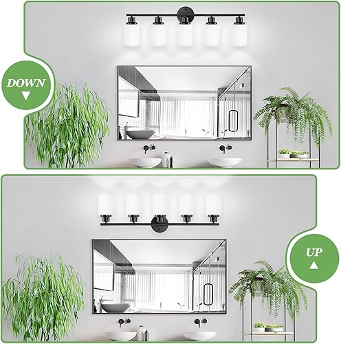 Miniatura 3 de Lámparas de baño de 5 luces, base E26, luces de tocador para espejo con pantalla de vidrio blanco lechoso texturizado, lámparas modernas de cocina,