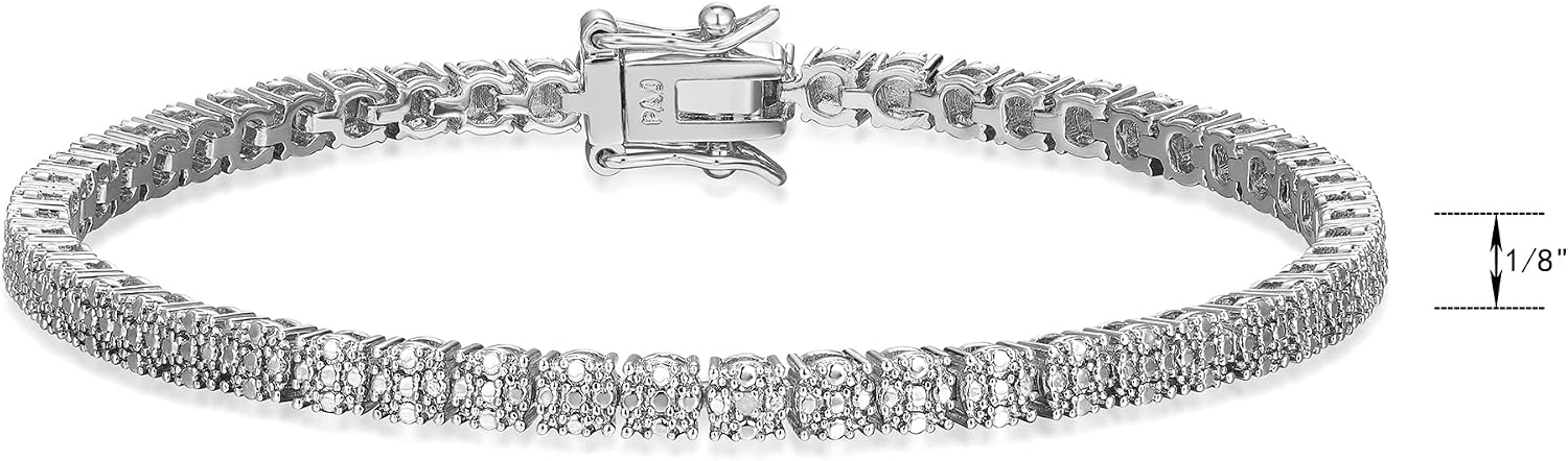 Amazon Essentials Fine Silver Over Silver Tone 0.005 cttw Diamond Cluster Illusion 0.005 cttw Diamond Accent Tennis Bracelet, 7.25"
