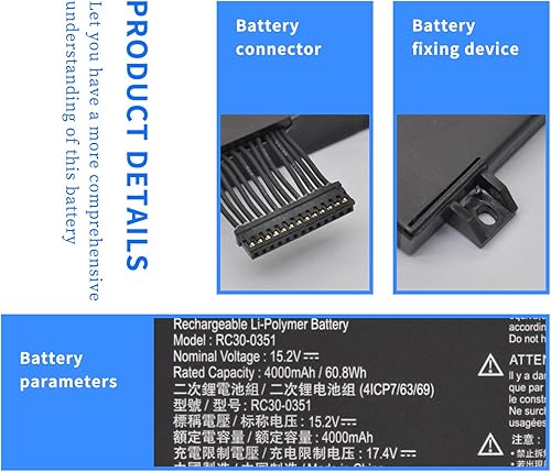 Miniatura 3 de RC30-0351 - Batería para portátil Razer Blade 15 Base 2020 2021 RZ09-0351 RC30-0351 RZ09-03519E11 Series Notebook 4ICP76369 15.2V 60.8Wh