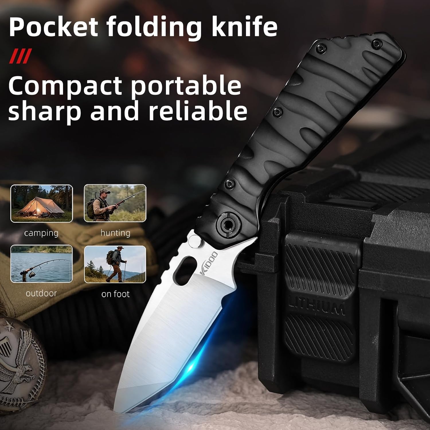 KIDOO Pocket Folding Knife, 2.83" 5CR15 Stainless Steel Blade and Handle with Clip - EDC Knife for Hunting Camping Hiking Tactical Survival Present for Men Dad Women