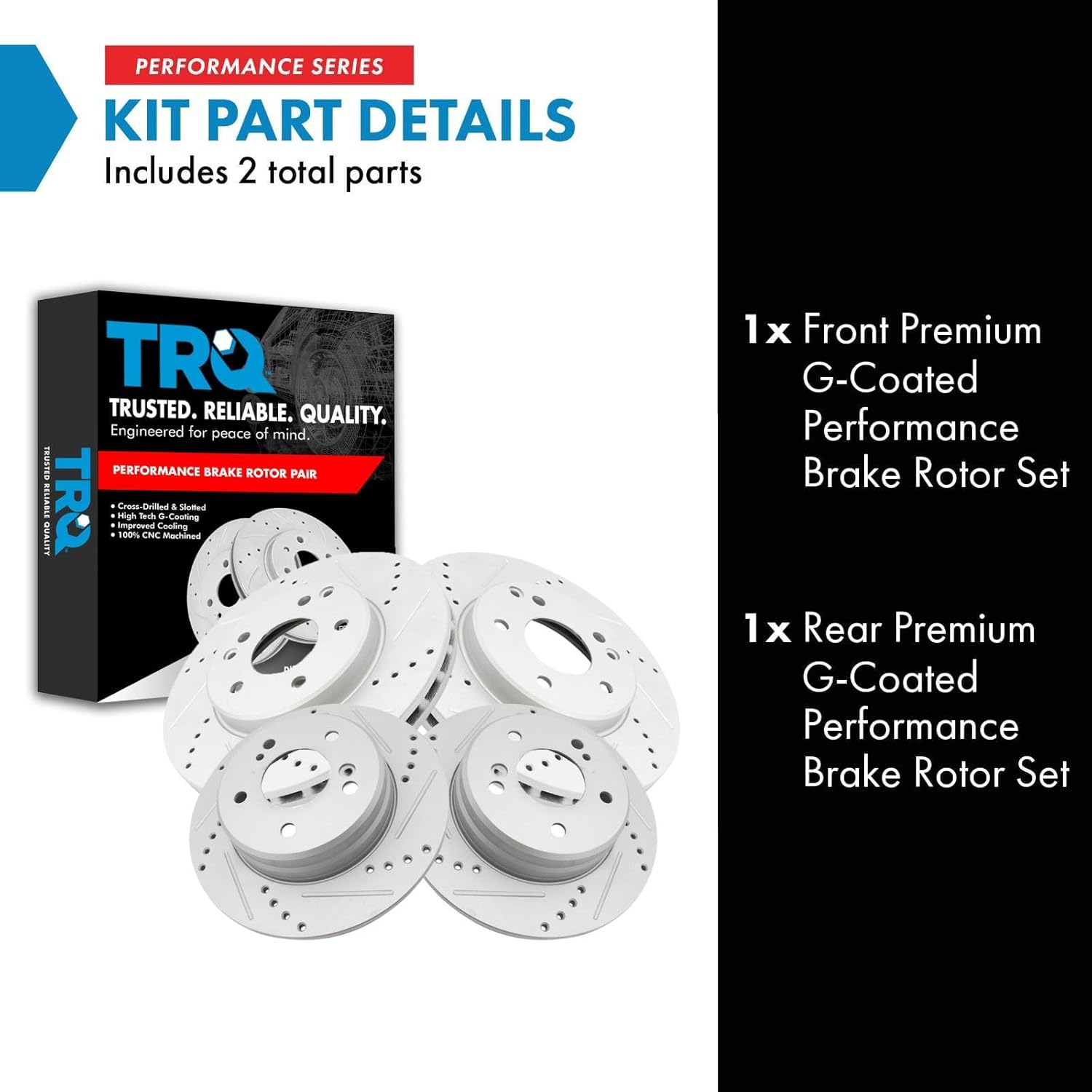 TRQ Front and Rear Brake Rotor Set G Coated Drilled Slotted Compatible with 1996-2000 Mercedes-Benz C280 1996-1997 E300 1998-2004 SLK230 1999-2007 C230 2001-2005 C240