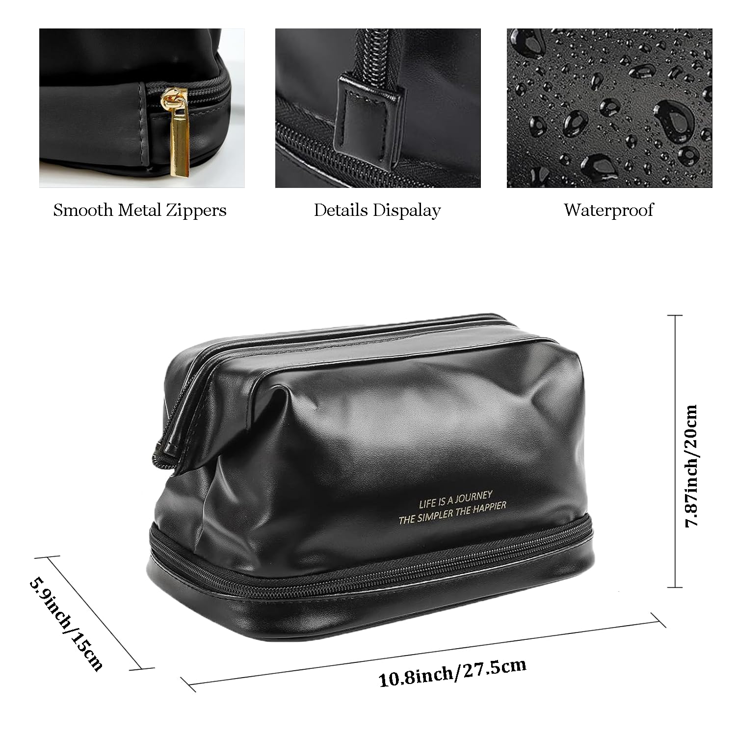 Pin Forest Travel Makeup Bag, Double Layer Waterproof Leather Cosmetic Bag, Large Makeup Bag, 2-in-1 Portable Travel Cosmetic Bag for Women and Girls (White)