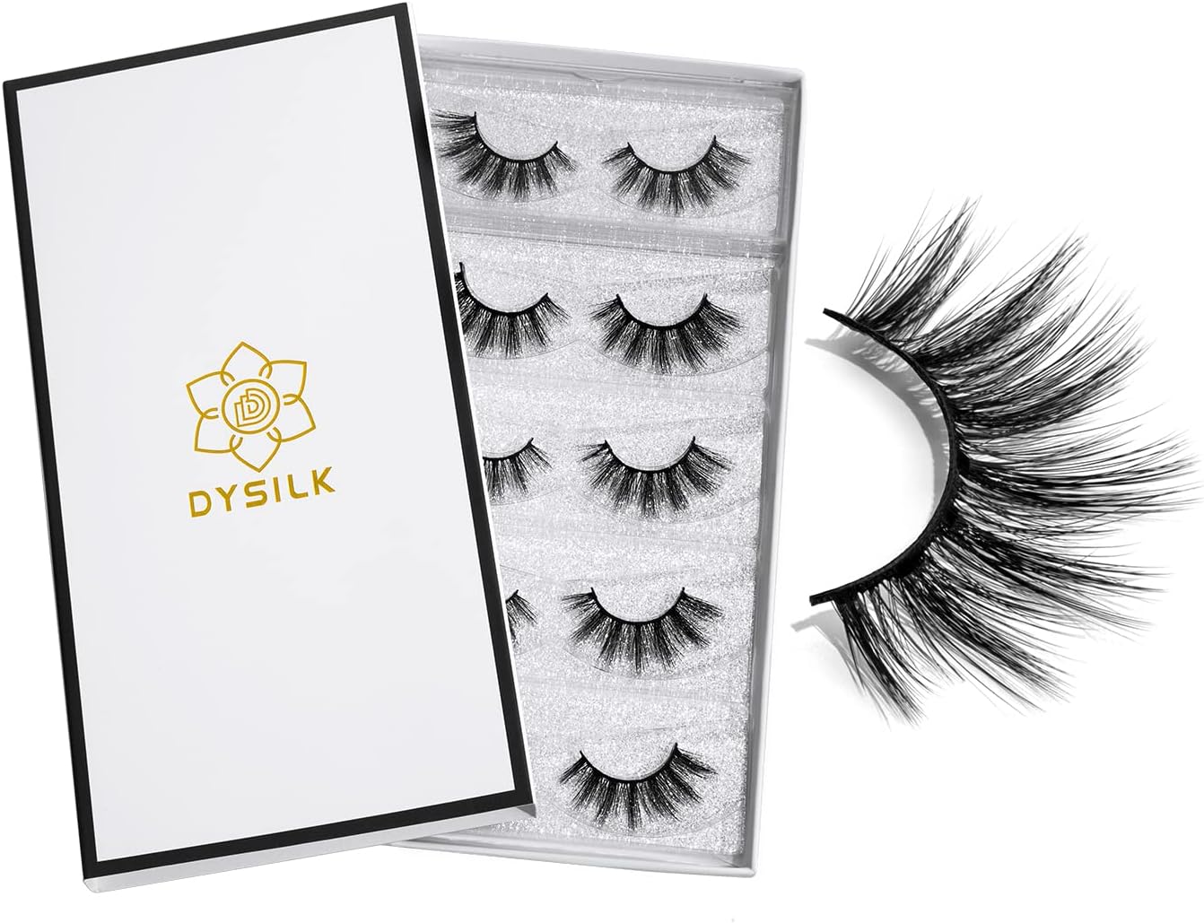 DYSILK Fake Eyelashes Natural Lash - Mink Lashes 5 Pairs 6D Wispy Lash Pack - Eye Lashes Strip Eyelash Extension Kit Reusable False Lashes Natural Look | 002-16mm