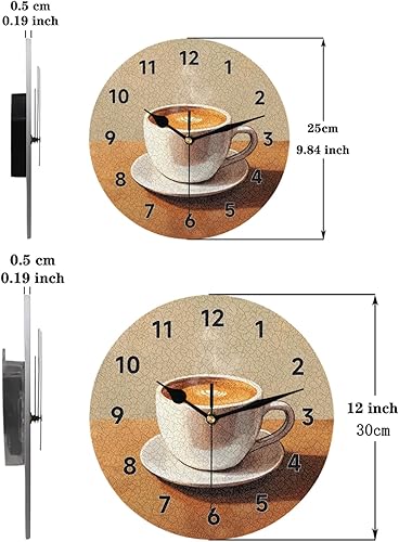 Miniatura 7 de Reloj de pared redondo de café de 9.84 pulgadas, sin tictac, silencioso, funciona con pilas, para sala de estar, dormitorio, cocina, hotel, escuela
