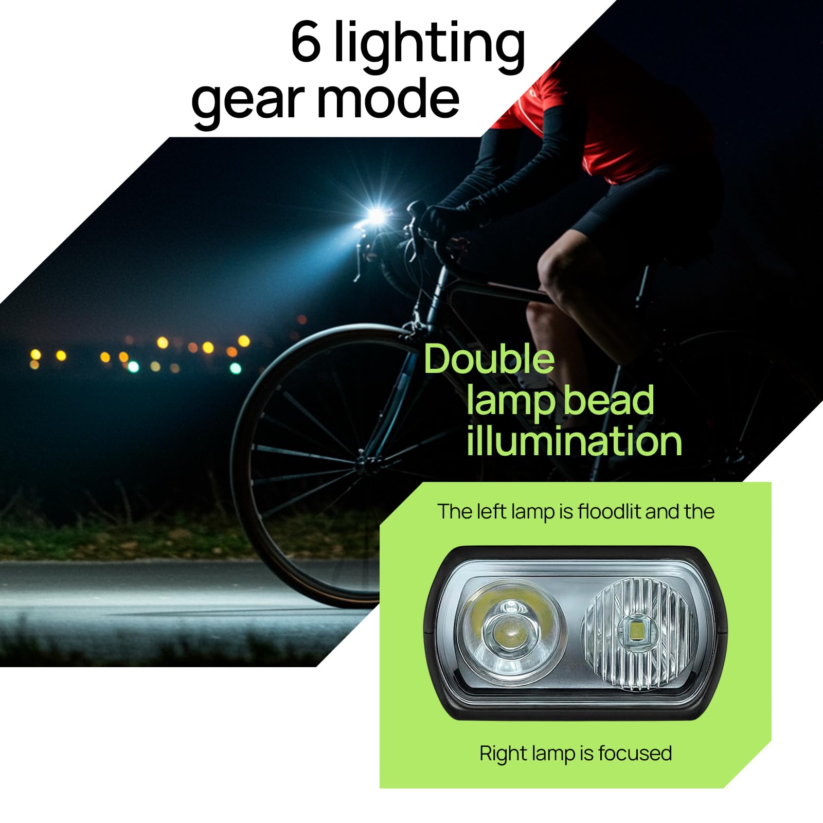 Luces inteligentes para bicicleta delanteras y traseras, kit R15, recargable por USB C con detección de freno automático, juego de faros delanteros y traseros impermeables de 500 lúmenes para