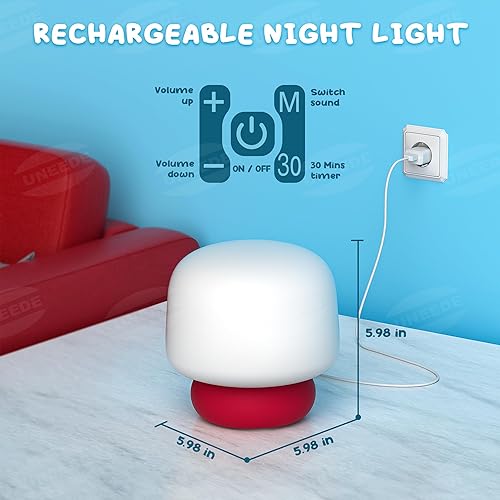 Miniatura 8 de UNEEDE Lámpara de hongos para niños, 13 efectos de sonido, luz nocturna para niños, decoración de hongos blanda con temporizador, regalo de