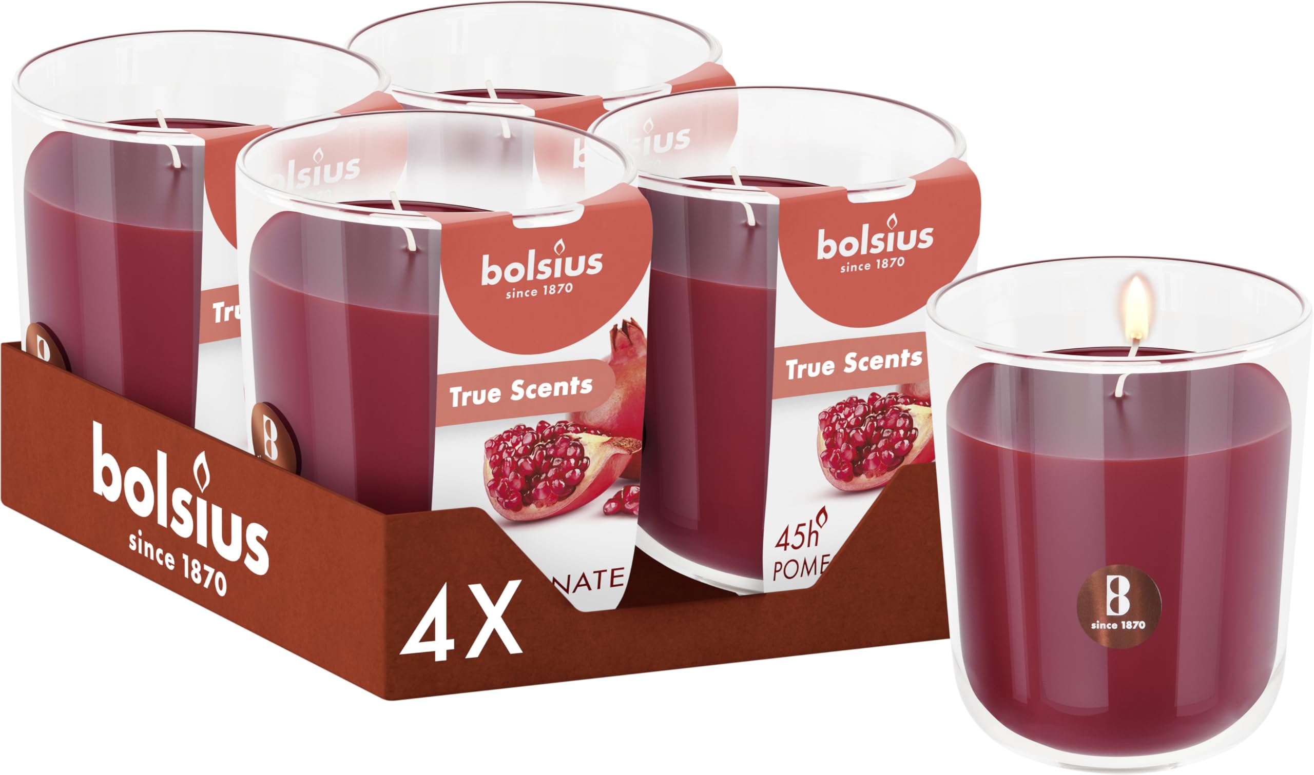 Bolsius - Pomegranate - Red - Set of 6 Scented Candles - 9.7 x 8.5 cm - Burn time: 45 Hours - with Natural extracts - Natural Vegetable Wax - Palm Oil Free