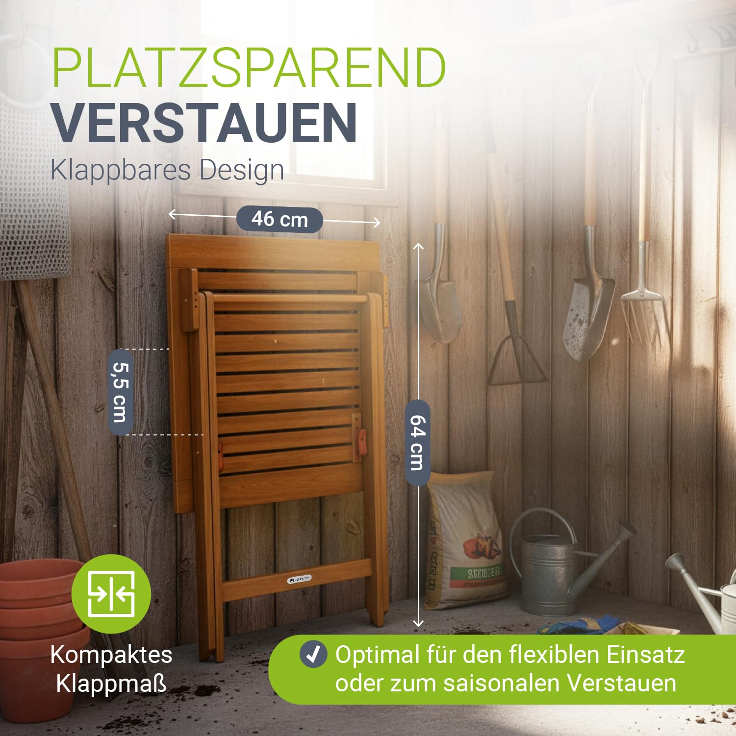 Juskys® Beistelltisch Zadar S - Klappbar für platzsparende Nutzung, aus geöltem Akazienholz, ideal für Garten und Balkon, 46x46x46 cm