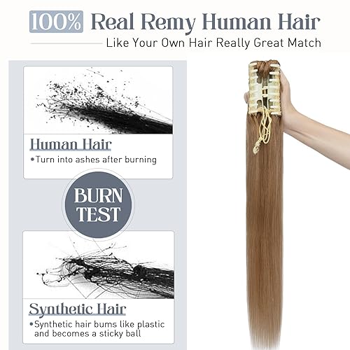 Miniatura 5 de Extensión de cola de caballo de pelo humano con peineta y listón para atarse para niñas y mujeres, 1 pieza de pelo lacio y largo color negro oscuro