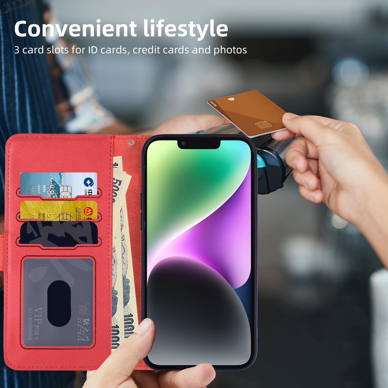 TQIAHF Cover per iPhone 13 / iPhone 14, Custodia a Libro in Pelle con Porta Carte Magnetica, Libretto Portafoglio Flip Case Antiurto, Viola Scuro