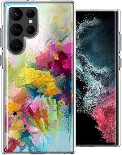 Mundaze - Para Samsung Galaxy S22 Ultra Acuarela Flores Resumen Primavera Colorida Pintura Floral Delgado Híbrido A Prueba de Golpes Carcasa Duro