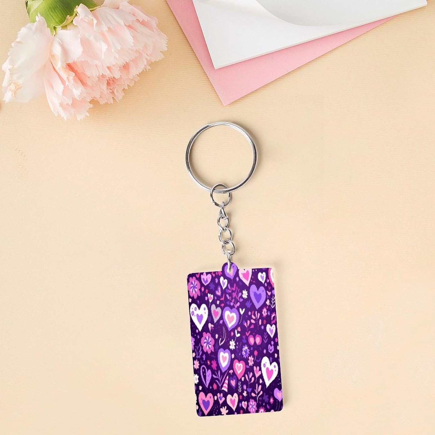 Peach Heart Image Acrylic Keychain,Key Ring with Chain And Jump Rings，Keychains Backpack Pendant Charm Wristlet for Men Women image 3
